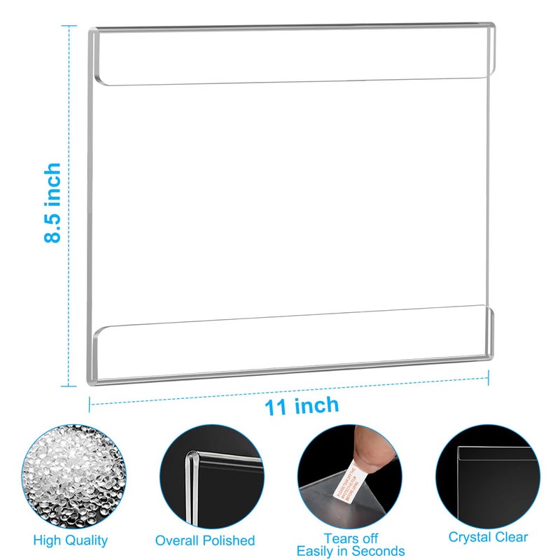 EHWINE 3 Pack 8.5 x 11 Wall Mount Acrylic Sign Holder, Horizontal Wall Signs Photo Menu Flyer Display Holders, Plastic Clear Acrylic Frames for Office Home Hotel Business Store (with Adhesive Tape) - Image 3